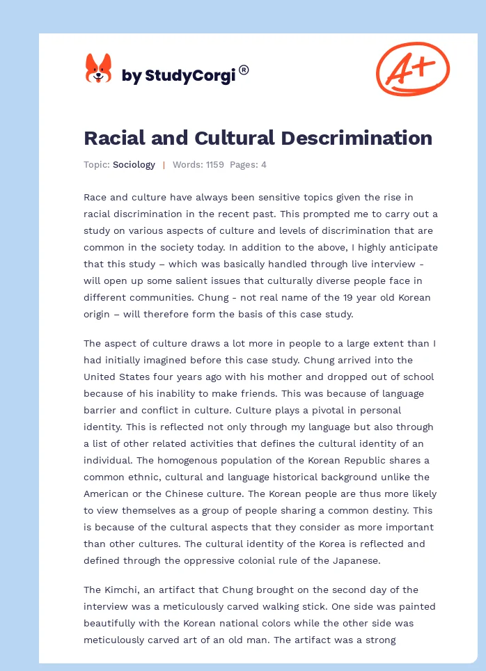 Racial and Cultural Descrimination. Page 1