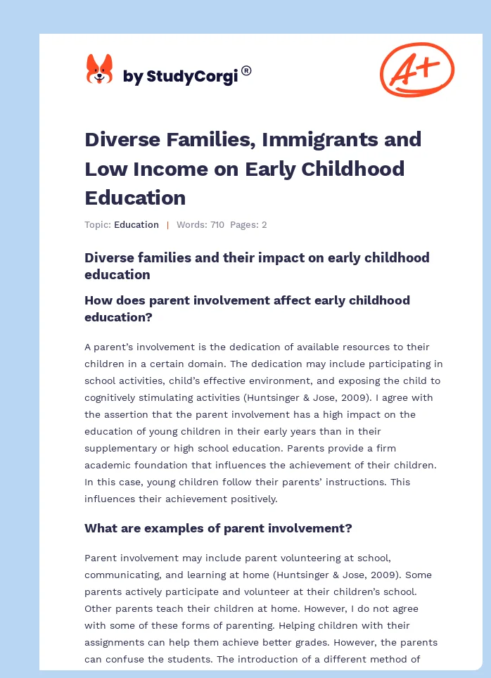 Diverse Families, Immigrants and Low Income on Early Childhood Education. Page 1