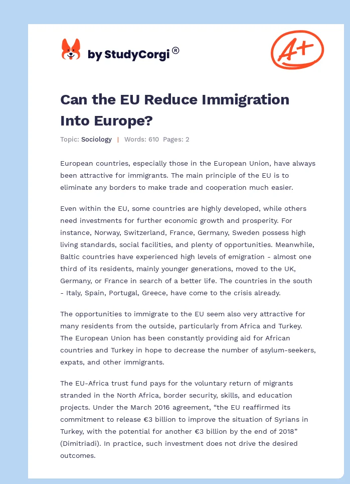 Can the EU Reduce Immigration Into Europe?. Page 1