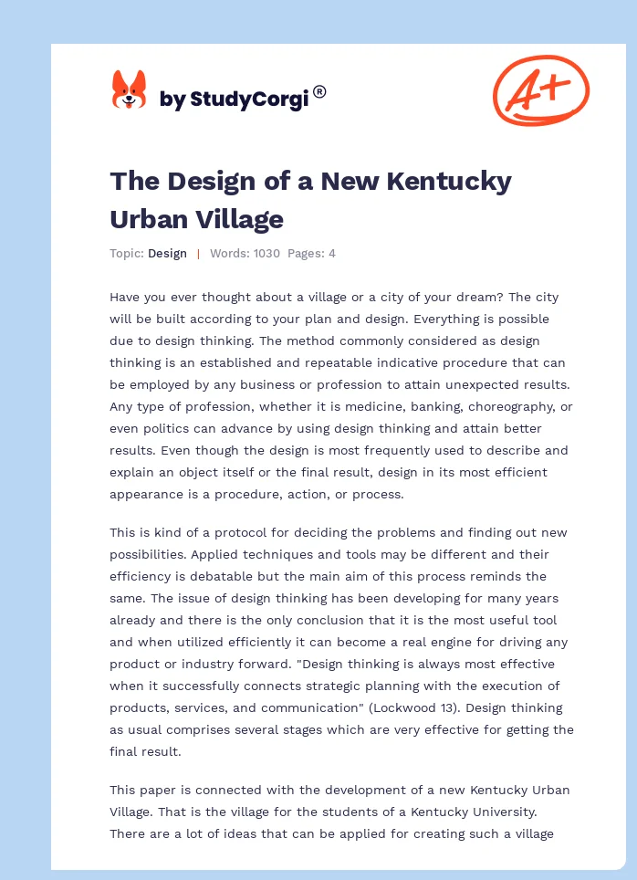 The Design of a New Kentucky Urban Village. Page 1