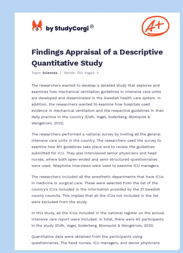 Findings Appraisal of a Descriptive Quantitative Study. Page 1