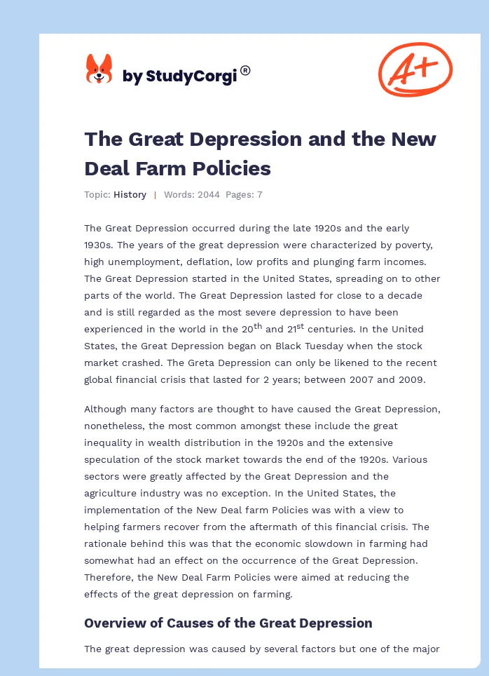 The Great Depression and the New Deal Farm Policies. Page 1