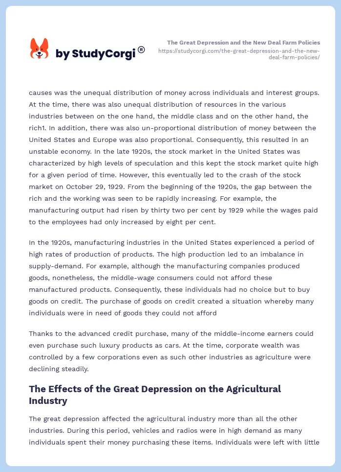 The Great Depression and the New Deal Farm Policies. Page 2