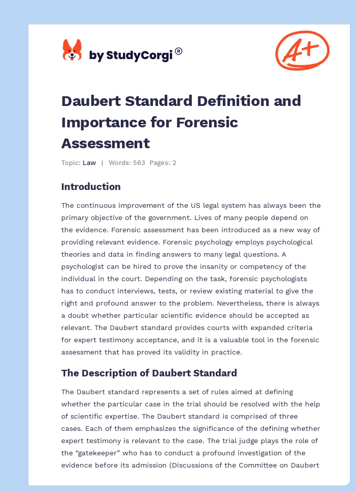 Daubert Standard Definition and Importance for Forensic Assessment. Page 1