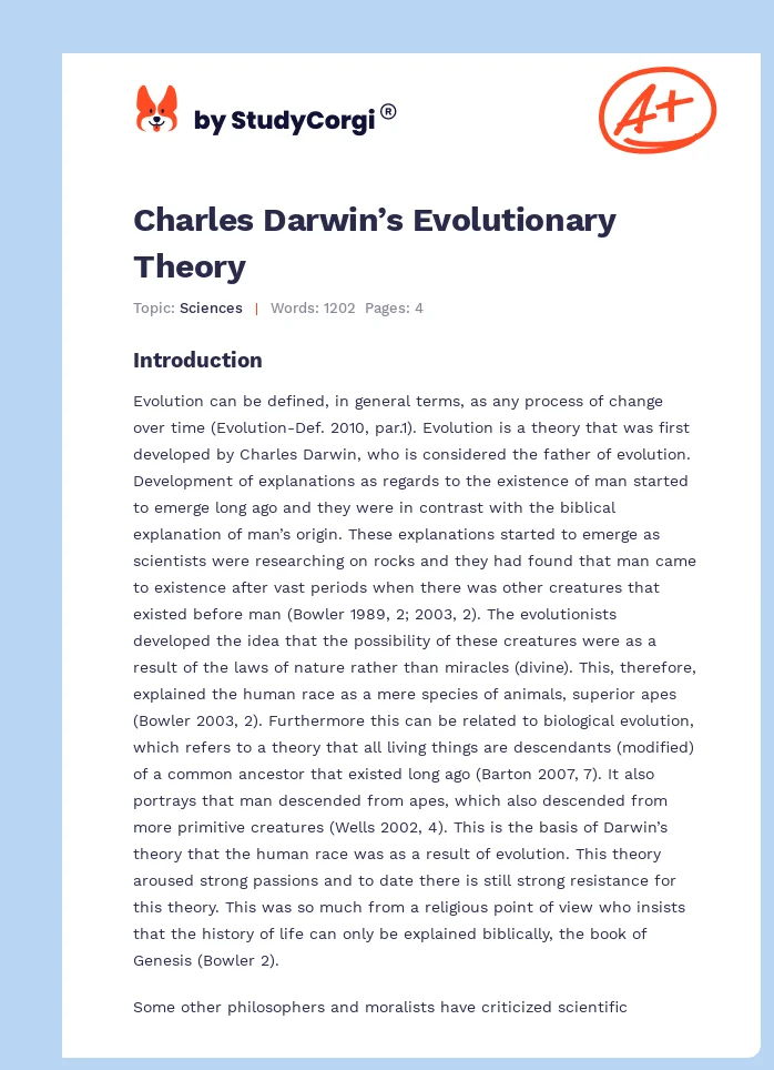 Charles Darwin’s Evolutionary Theory. Page 1