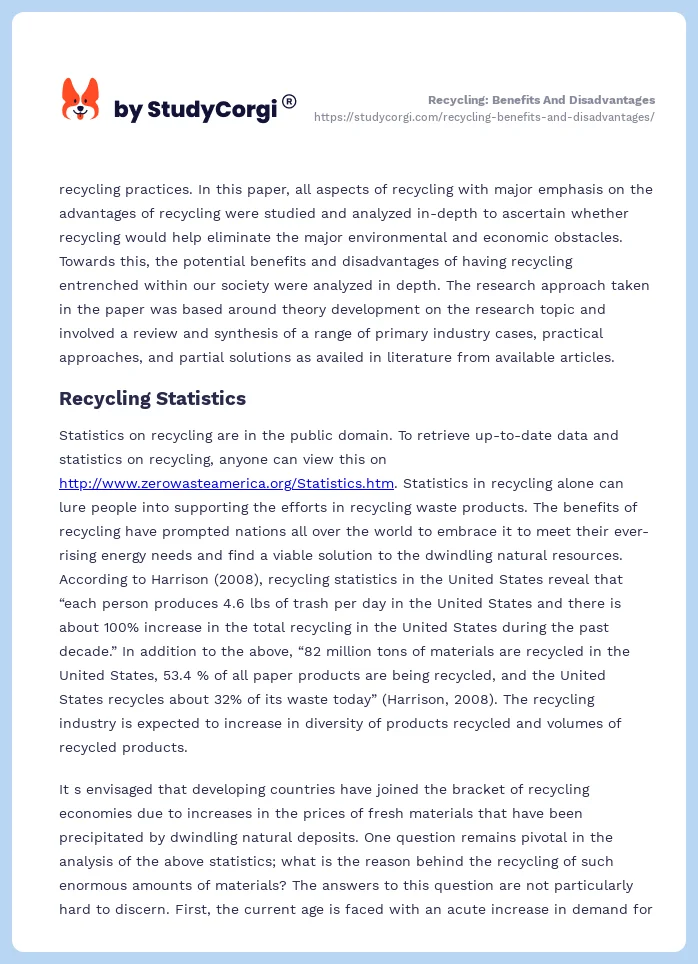 Recycling: Benefits And Disadvantages. Page 2