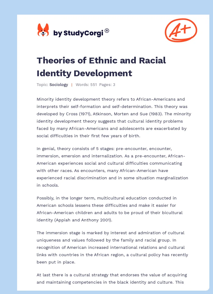 Theories Of Ethnic And Racial Identity Development Free Essay