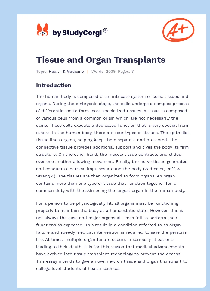 Tissue and Organ Transplants. Page 1