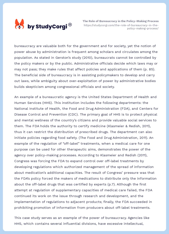 The Role of Bureaucracy in the Policy-Making Process. Page 2