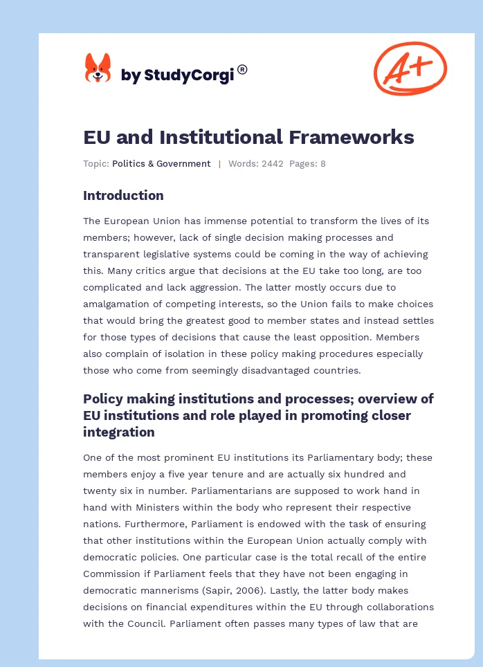 EU and Institutional Frameworks. Page 1