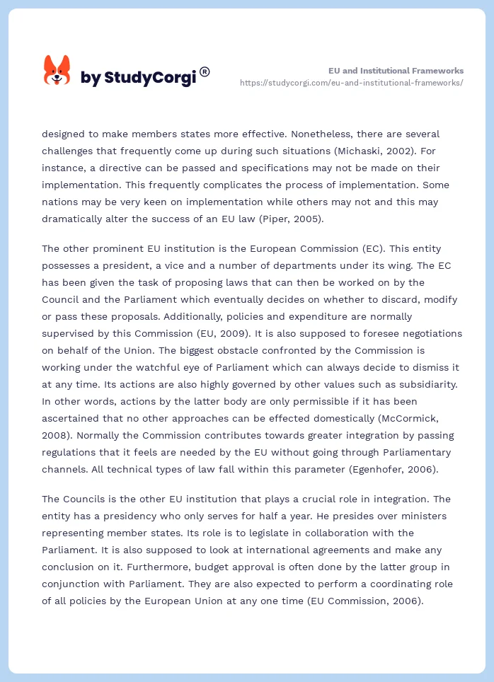 EU and Institutional Frameworks. Page 2