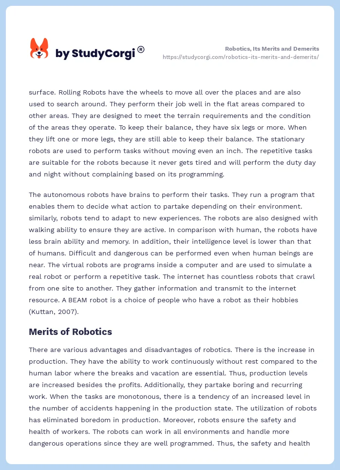 Robotics, Its Merits and Demerits. Page 2