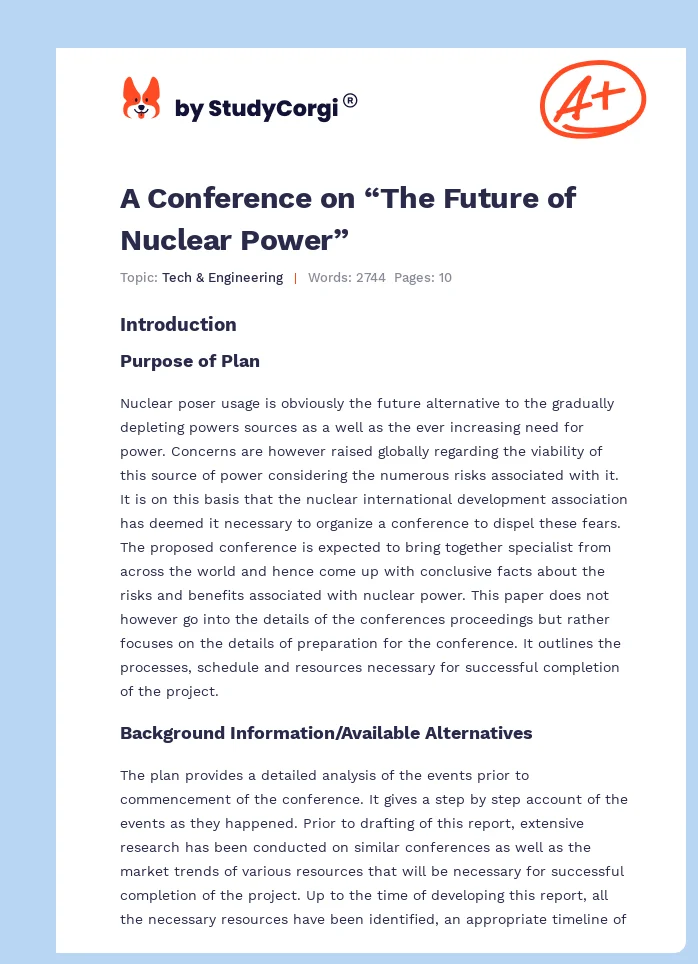 A Conference on “The Future of Nuclear Power”. Page 1