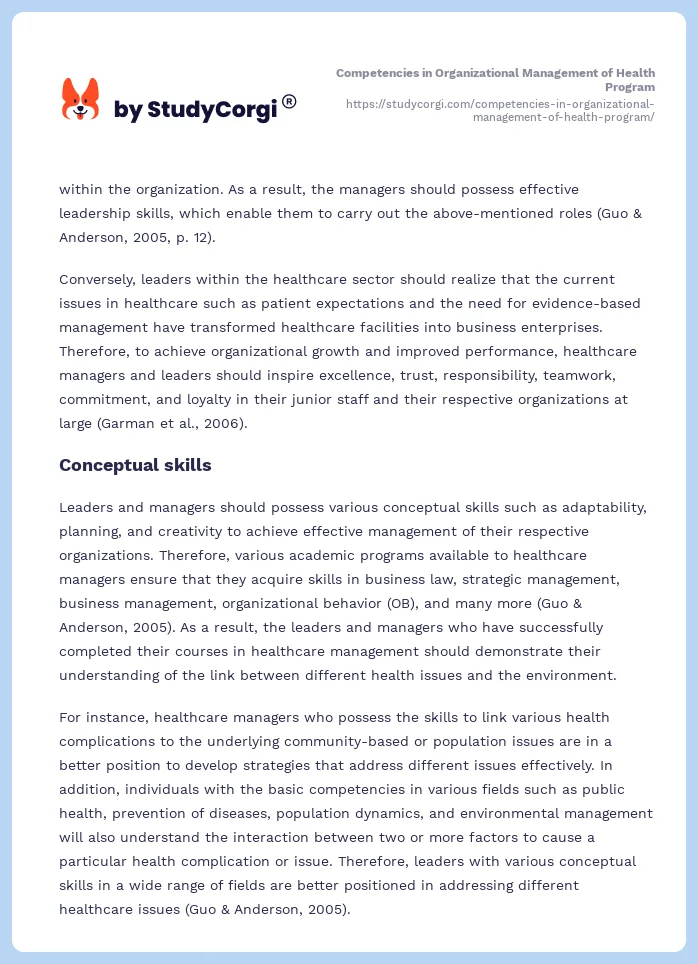 Competencies in Organizational Management of Health Program. Page 2