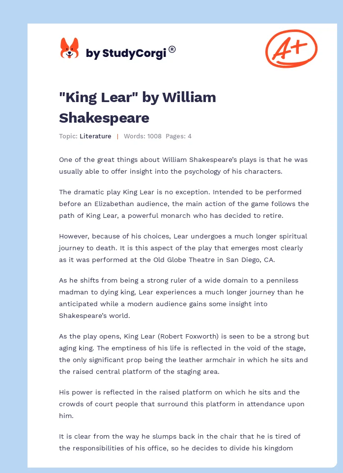 "King Lear" by William Shakespeare. Page 1