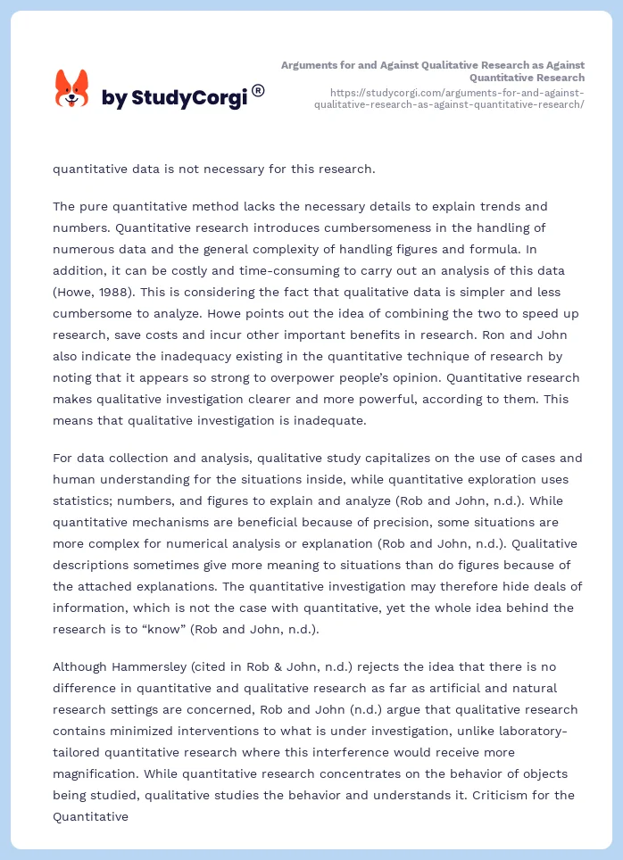 Arguments for and Against Qualitative Research as Against Quantitative Research. Page 2