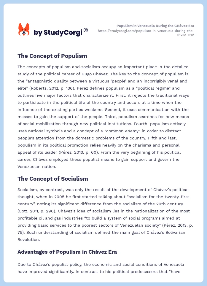 Populism in Venezuela During the CHávez Era. Page 2