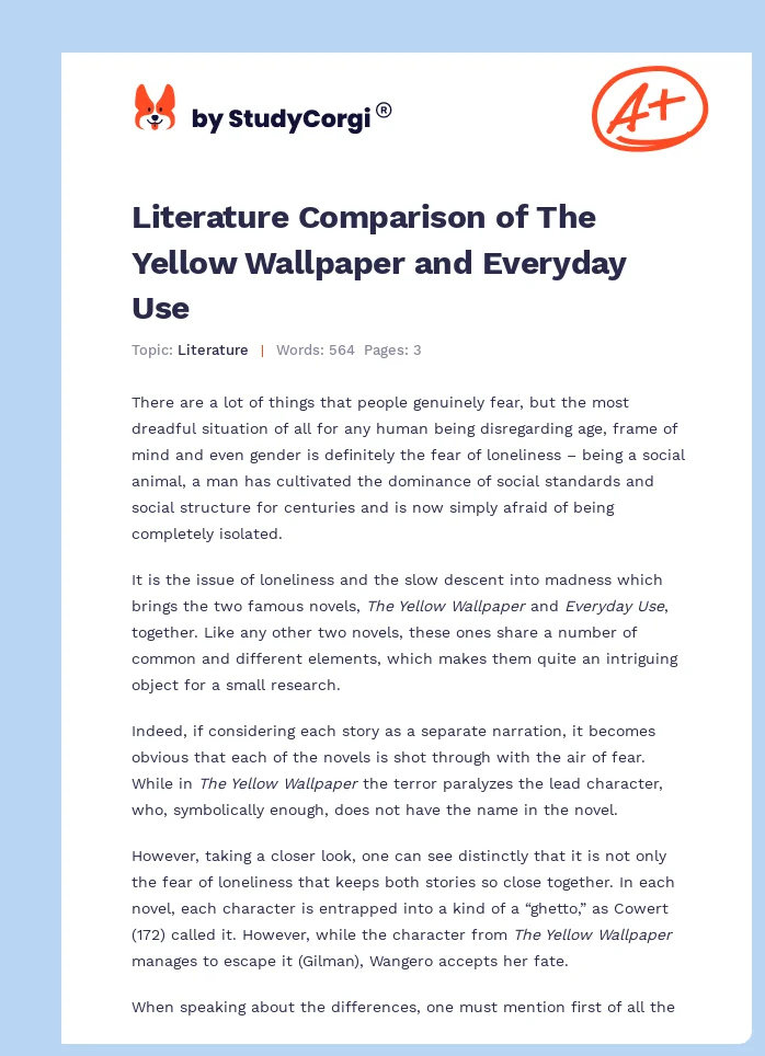 Literature Comparison of The Yellow Wallpaper and Everyday Use. Page 1