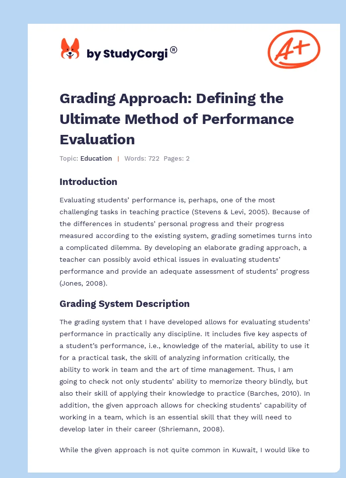 Grading Approach: Defining the Ultimate Method of Performance Evaluation. Page 1