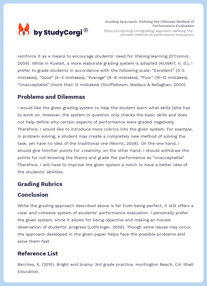 Grading Approach: Defining the Ultimate Method of Performance Evaluation. Page 2