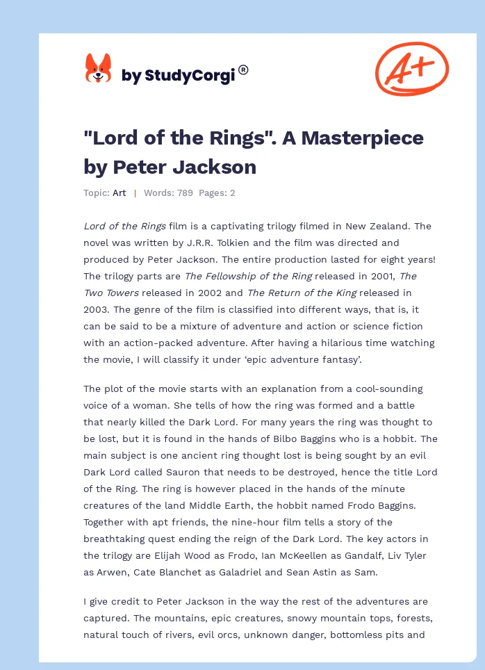 "Lord of the Rings". A Masterpiece by Peter Jackson. Page 1