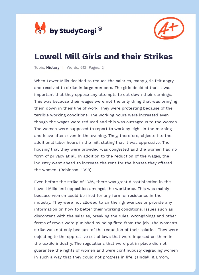 Lowell Mill Girls and their Strikes. Page 1