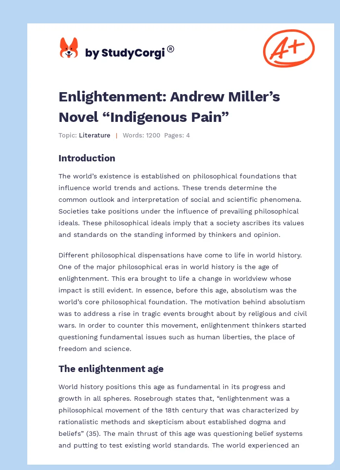 Enlightenment: Andrew Miller’s Novel “Indigenous Pain”. Page 1