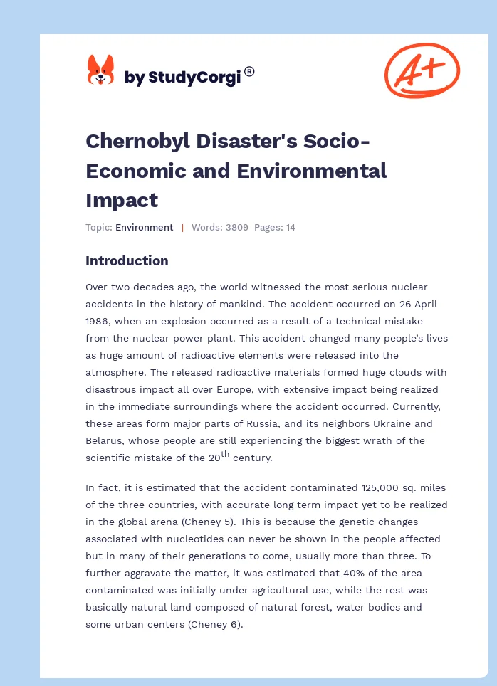Chernobyl Disaster's Socio-Economic and Environmental Impact. Page 1