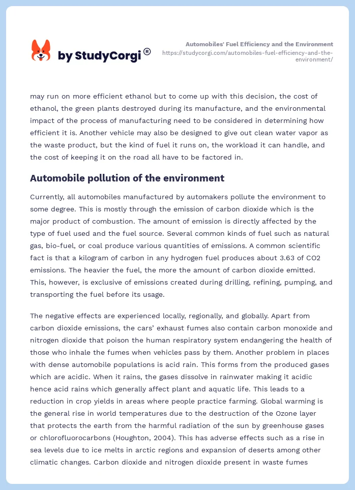 Automobiles' Fuel Efficiency and the Environment. Page 2