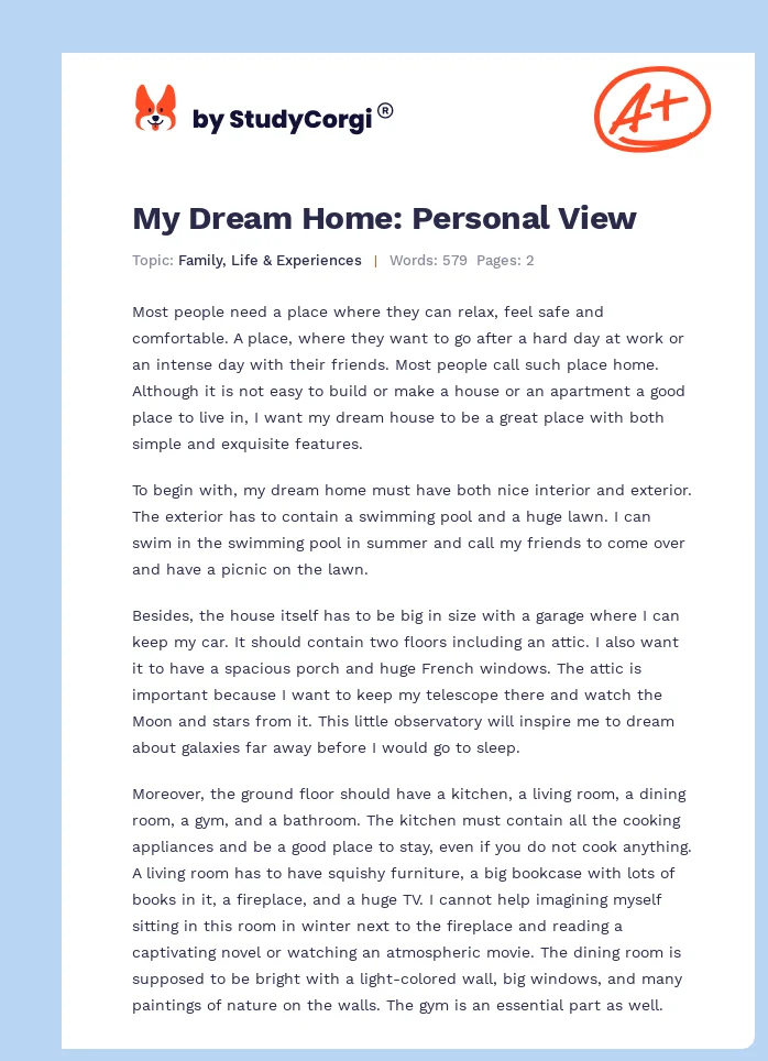 My Dream Home: Personal View. Page 1