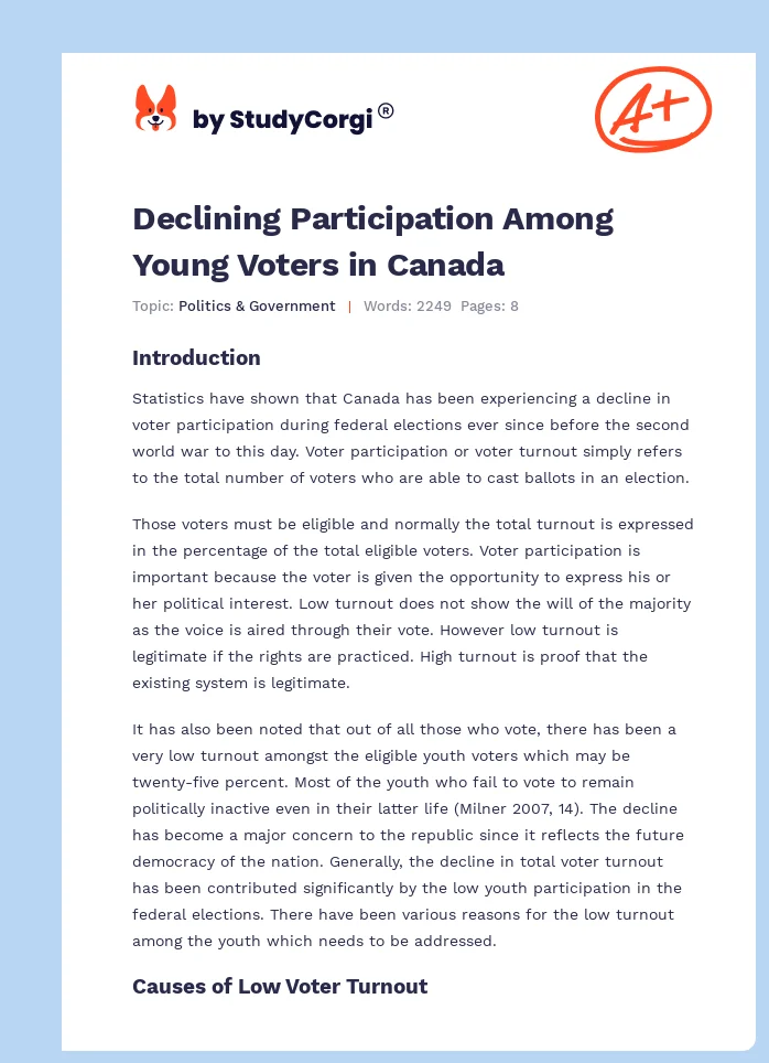 Declining Participation Among Young Voters in Canada. Page 1