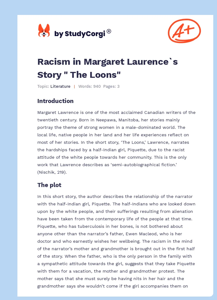 Racism in Margaret Laurence`s Story " The Loons". Page 1