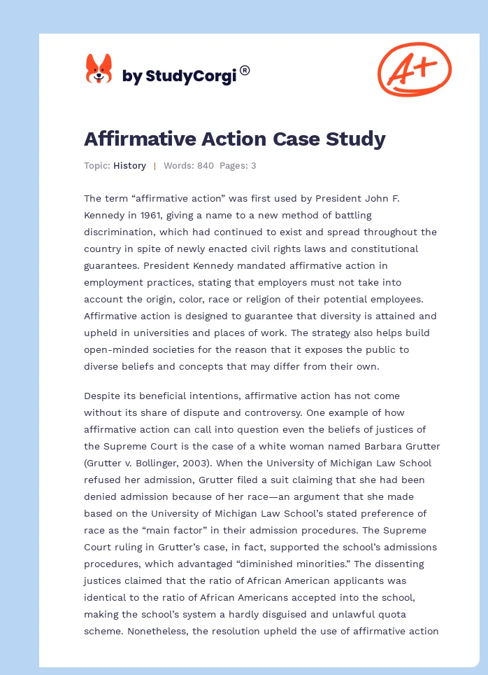 Affirmative Action Case Study. Page 1