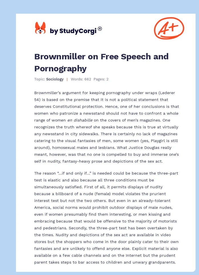 Brownmiller on Free Speech and Pornography. Page 1