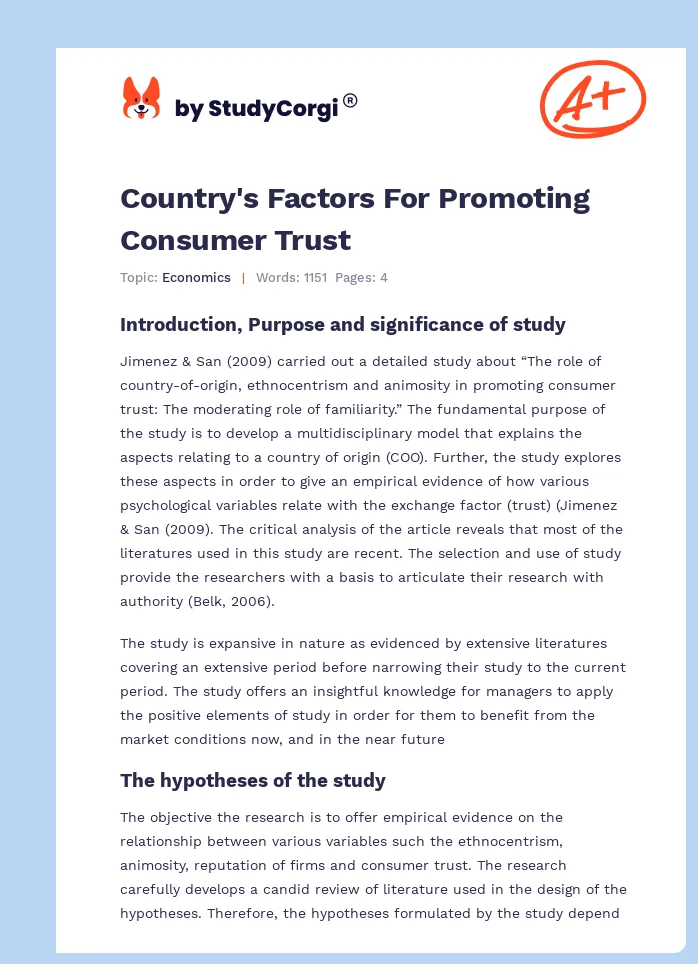 Country's Factors For Promoting Consumer Trust. Page 1