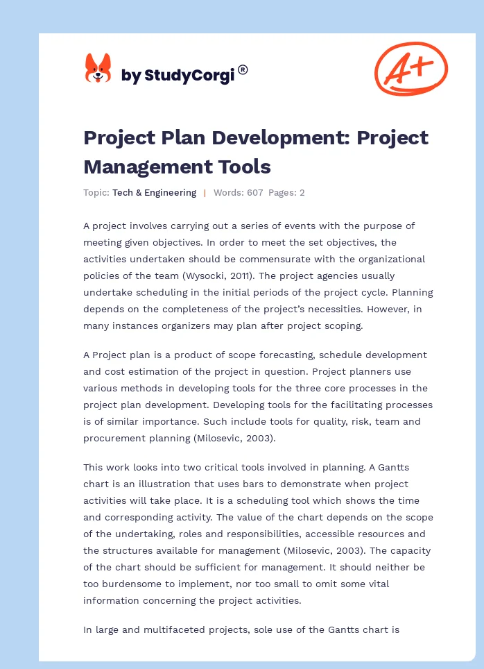 Project Plan Development: Project Management Tools. Page 1