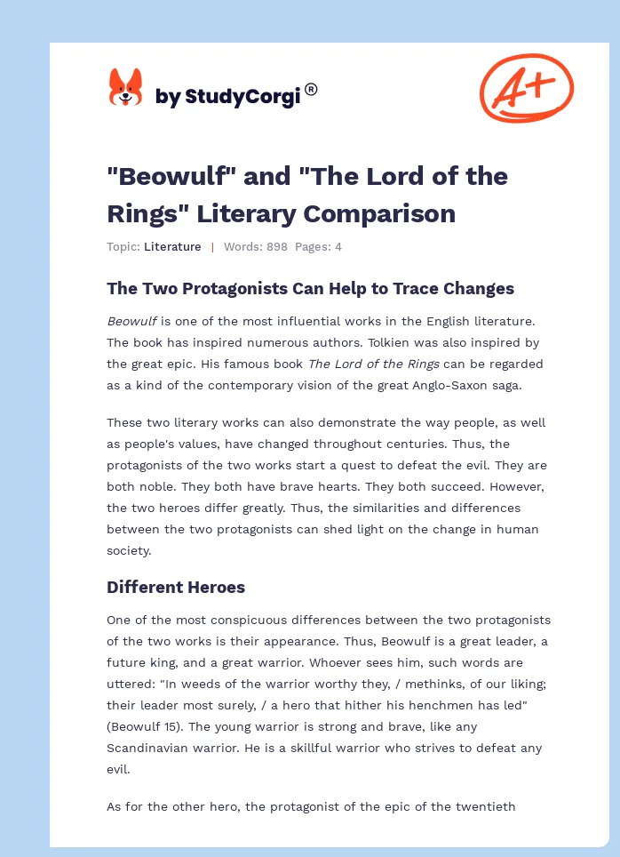 "Beowulf" and "The Lord of the Rings" Literary Comparison. Page 1