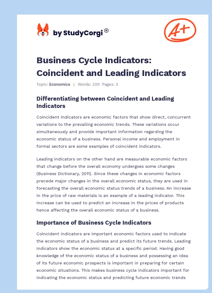 Business Cycle Indicators: Coincident and Leading Indicators. Page 1