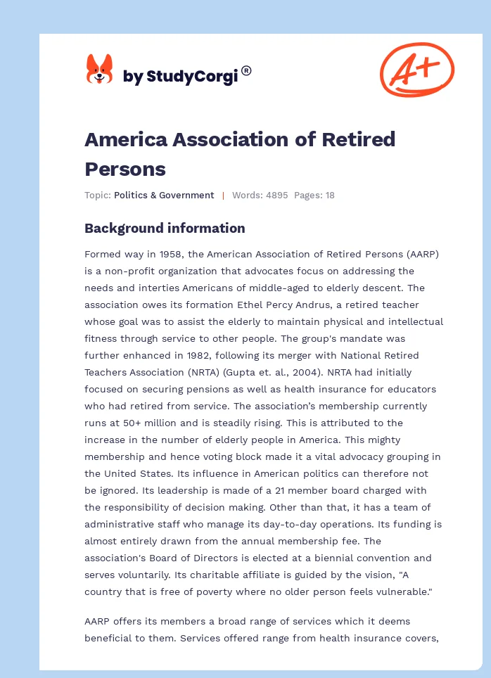 America Association of Retired Persons. Page 1
