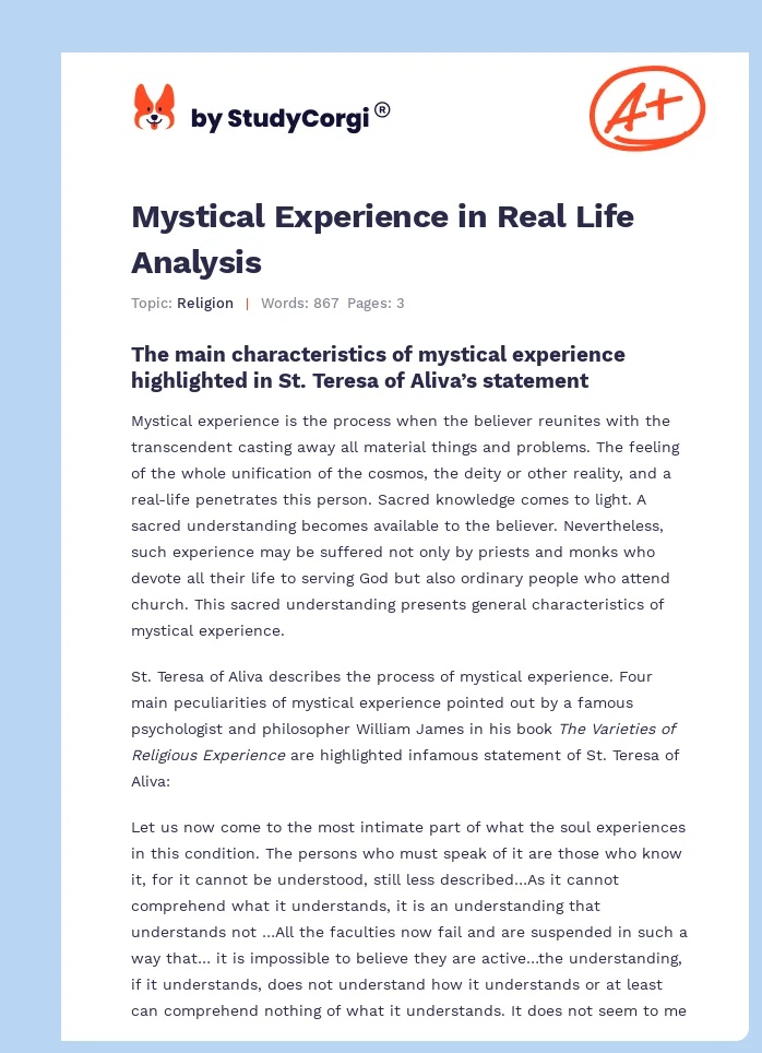 Mystical Experience in Real Life Analysis. Page 1
