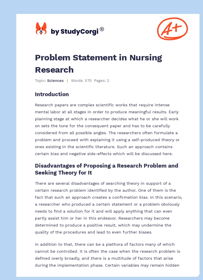 Problem Statement in Nursing Research. Page 1
