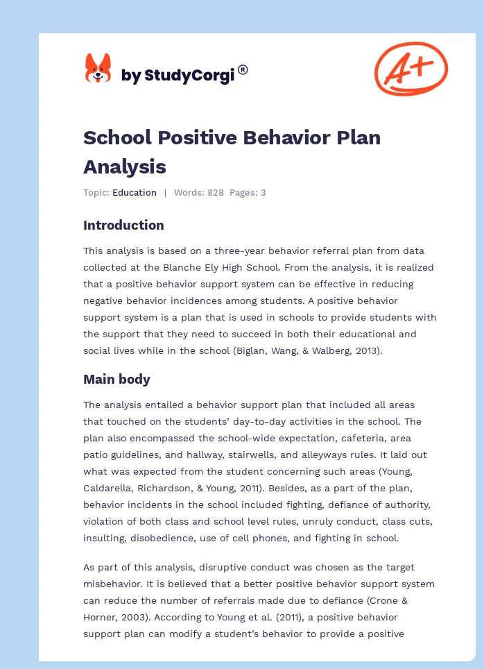 School Positive Behavior Plan Analysis. Page 1