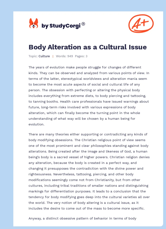 Body Alteration as a Cultural Issue. Page 1