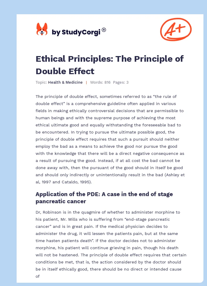 Ethical Principles: The Principle of Double Effect. Page 1