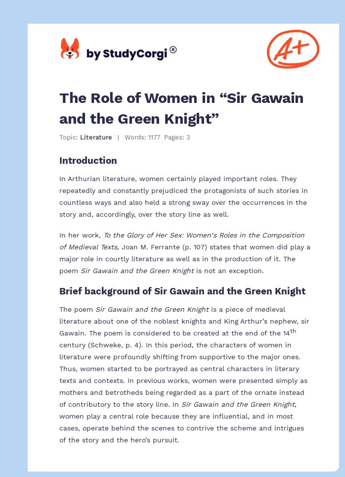 The Role of Women in “Sir Gawain and the Green Knight”. Page 1