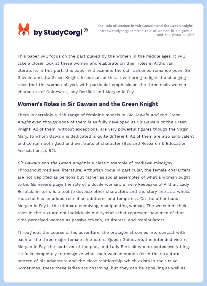 The Role of Women in “Sir Gawain and the Green Knight”. Page 2