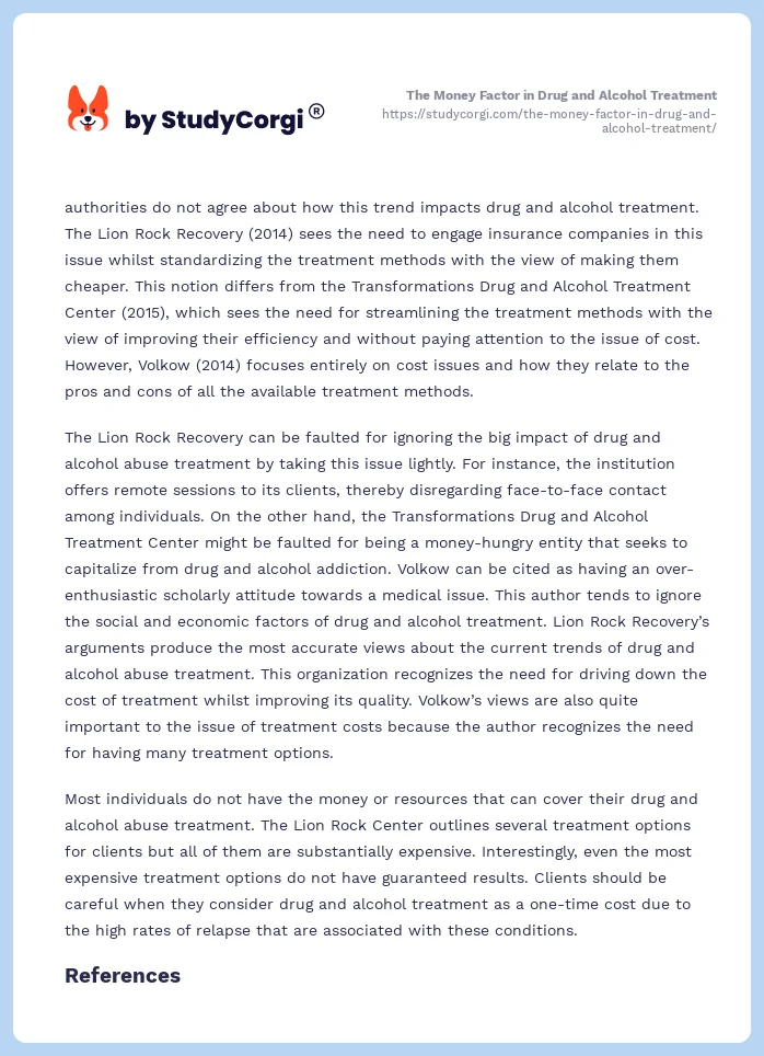 The Money Factor in Drug and Alcohol Treatment. Page 2