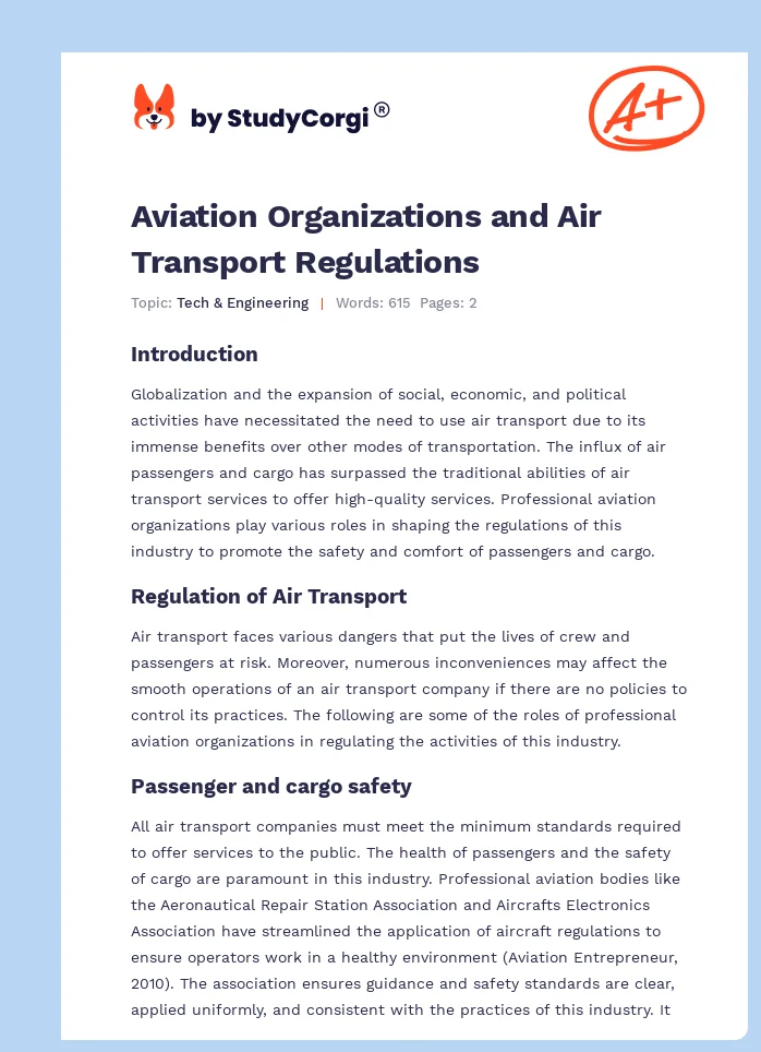 Aviation Organizations and Air Transport Regulations. Page 1
