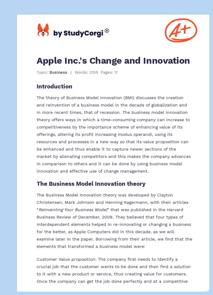 Apple Inc.'s Change and Innovation. Page 1