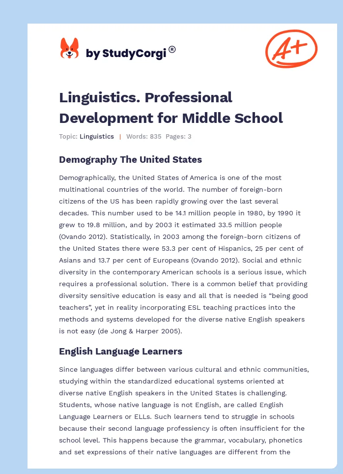 Linguistics. Professional Development for Middle School. Page 1